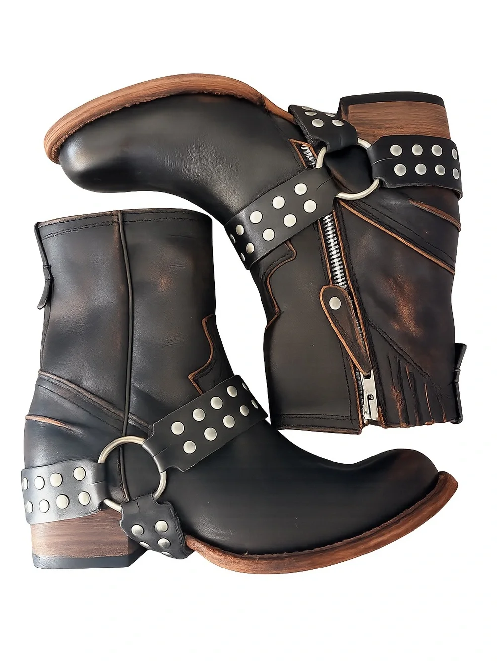 ✨ BRAND NEW ✨ Freebird by Steven “Ramone” Black Leather Studded Harness Boots